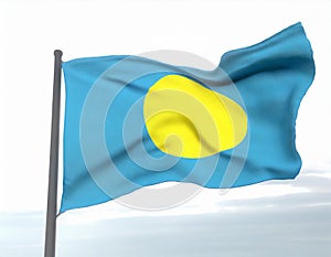 Flag of Palau Islands waving in the wind photo