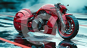 red motorcycle parked on wet surface photo