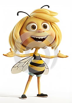 antropomorphic cartoon bee character on white background