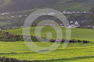 Romeiros (Pilgrim) on a road of Sao Miguel island. Azores islands. photo
