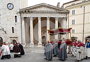 the Good Friday procession in Assisi with the members of the lay confraternities