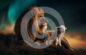 Harmonious Coexistence: Lion and Lamb Together, Inspiring Faith and Hope in the Messianic Promise of Peace photo