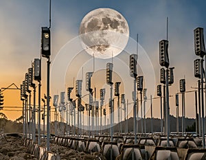 A big moon with mobiles tower photo