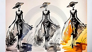 An artistic concept sketch for haute couture fashion designer wear photo