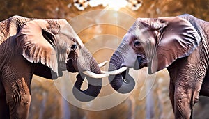 African Elephants fighting