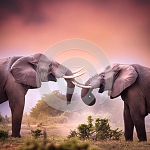 African Elephants fighting