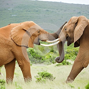 African Elephants fighting