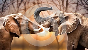 African Elephants fighting
