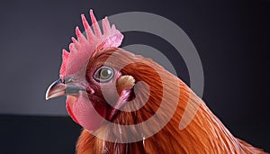 The hyper-realism of Red Chicken pure dark background photo