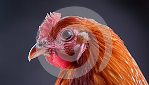 The hyper-realism of Red Chicken pure dark background photo