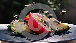 Nature\'s Recyclers: Flies Buzzing Around Rotting Vegetables photo