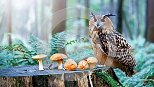 Owl Perched on a Wooden Stump