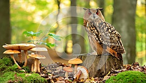 Owl Perched on a Wooden Stump