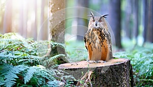Owl Perched on a Wooden Stump