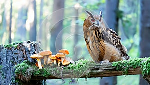Owl Perched on a Wooden Stump