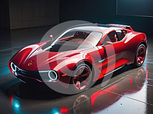 Sleek Red Sports Car in Modern Setting.