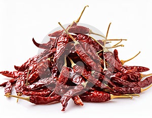 Dried red chili on white background. Clipping path included.
