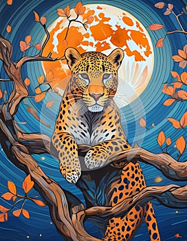 Majestic Leopard Under the Autumn Moon