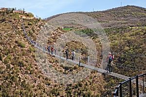 Sellano, Perugia, Umbria, Italy: the 517.5 meter long and 175 meter high Tibetan bridge