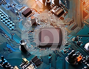 Close-up of electronic circuit board. Technology and electronics background.