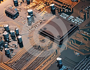 Close-up of electronic circuit board. Technology and electronics background.