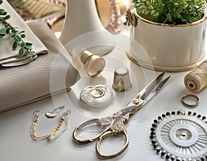 The tools for the job for Dressmaker placed on the white table