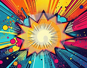 Comic book explosion background with rays and stars. Vector illustration.