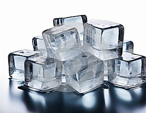 Ice cubes on a white background. Shallow depth of field.