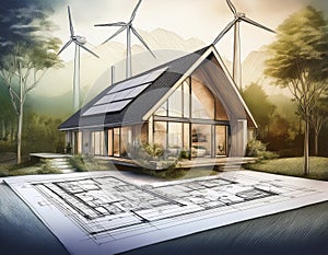 Modern eco house. Generated image