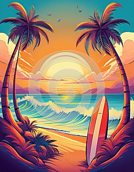 Tropical beach sunset. Tropical exotic beach sunset background