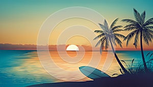 Tropical beach sunset. Tropical exotic beach sunset background