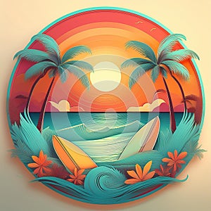 Tropical beach sunset. Tropical exotic beach sunset background