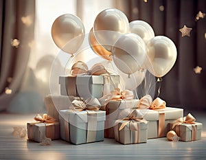 Babyshower Gifts on a table with balloons