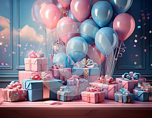 Babyshower Gifts on a table with balloons