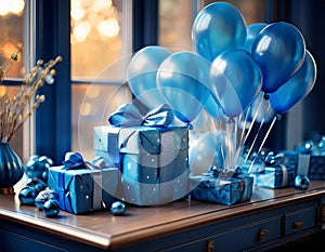 Babyshower Gifts on a table with balloons