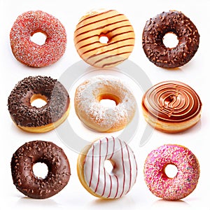 Donuts collection isolated on white background.