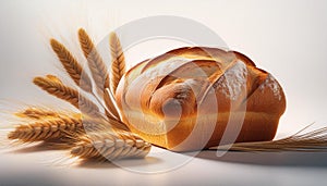 Wheat bread and Wheat. A wheat bread and shock of wheat on a white background