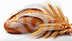 Wheat bread and Wheat. A wheat bread and shock of wheat on a white background