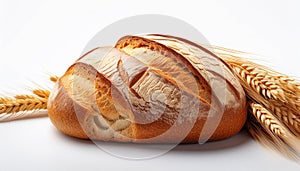 Wheat bread and Wheat. A wheat bread and shock of wheat on a white background