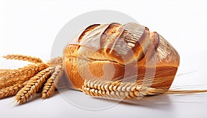 Wheat bread and Wheat. A wheat bread and shock of wheat on a white background