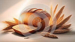 Wheat bread and Wheat. A wheat bread and shock of wheat on a white background