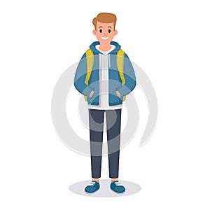 a man in a blue jacket and blue jeans illustration Generated Image