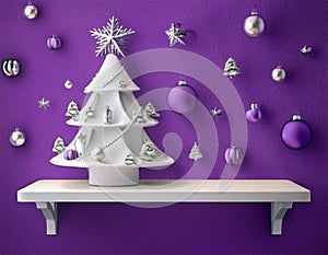 Modern Christmas Elegance: White Tree on Purple Backdrop