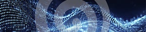 Blue Digital Wave Banner with Binary Code Matrix Design