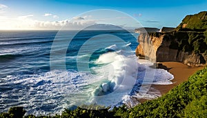 Wave Breaking on the Ocean with Cliffs and Beach Erosion