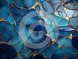 Cracked blue ceramic art texture background
