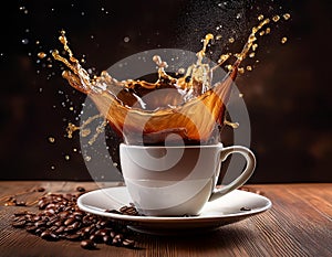 Coffee splash. Cup of spilling coffee creating splash