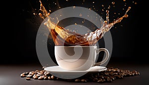 Coffee splash. Cup of spilling coffee creating splash