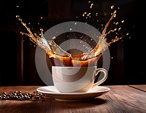 Coffee splash. Cup of spilling coffee creating splash