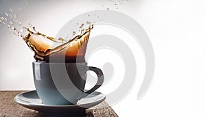 Coffee splash. Cup of spilling coffee creating splash